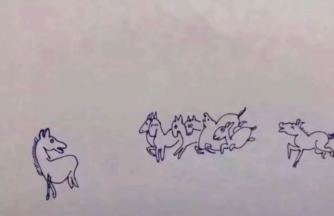 一个小朋友画家送给我的八骏图。