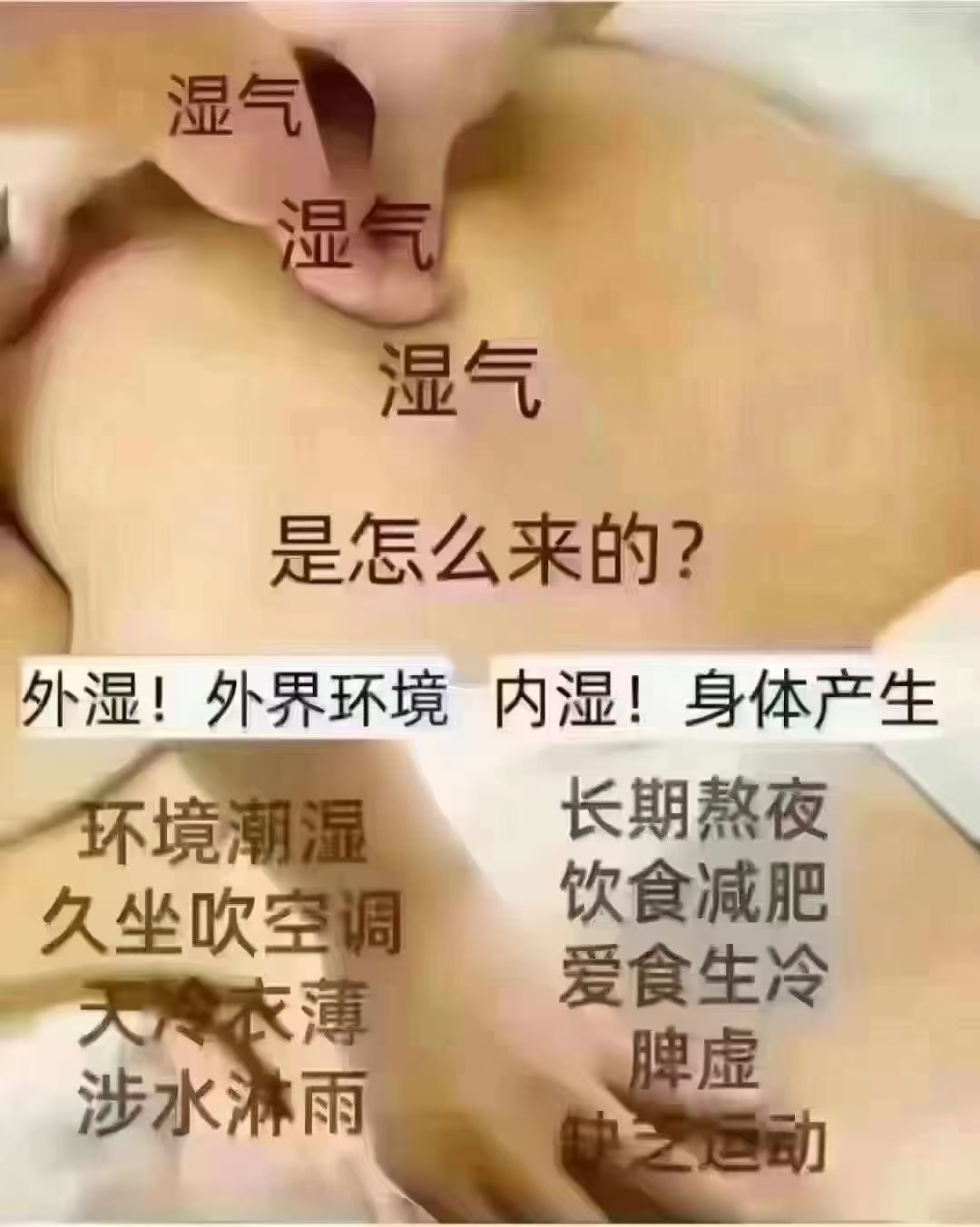 [爱心]湿气在腰——会腰肌劳损
湿气在背——会风寒怕冷背部酸胀肩甲脊骨缝疼
湿气在颈肩——会得颈椎病
