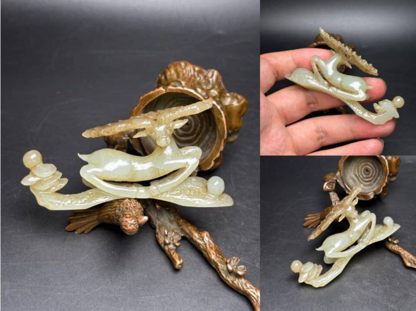 坑出和田玉仙鹿如意！一路相伴！一生如意！
尺寸73×14×38mm重24g