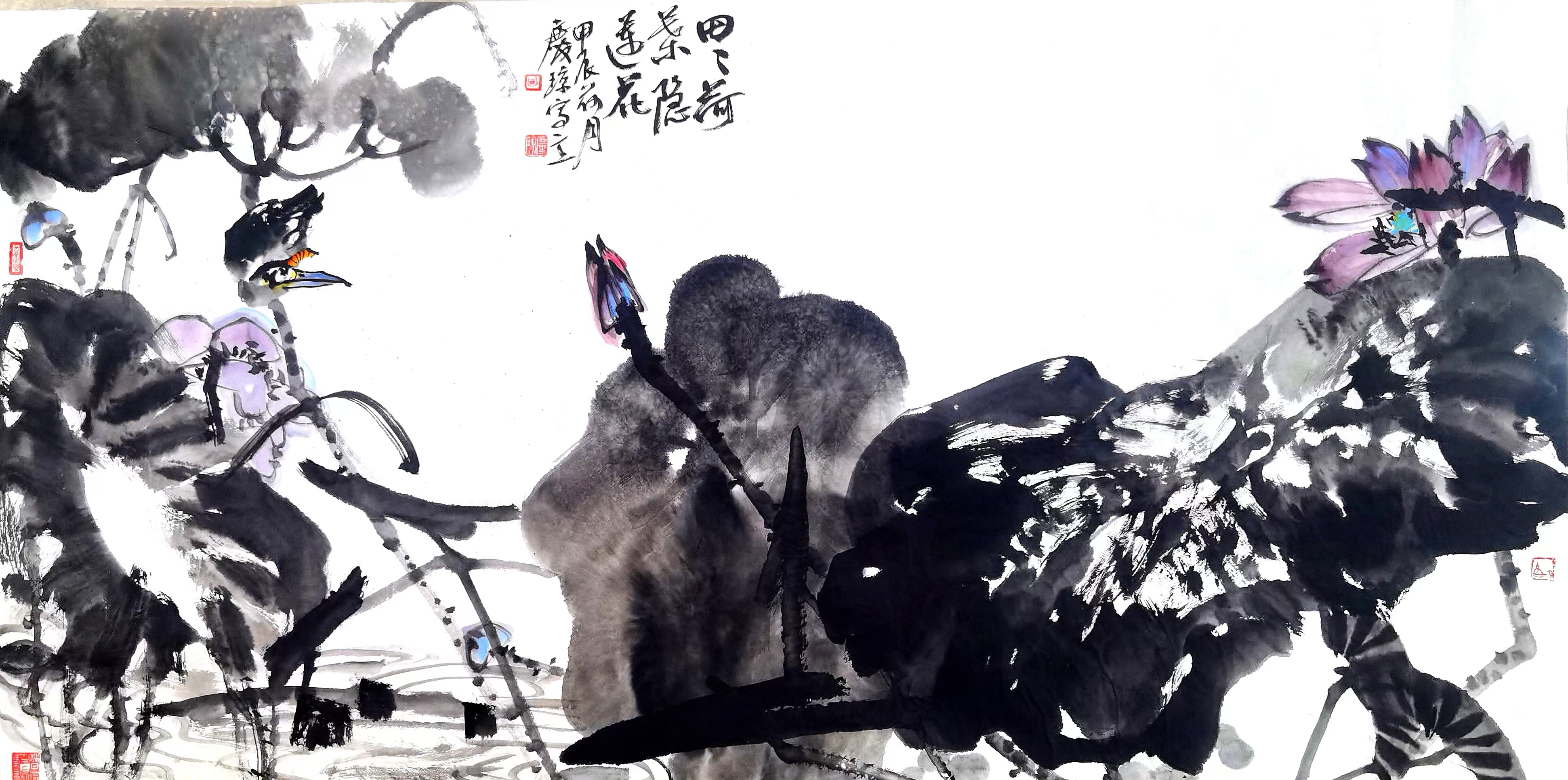 《田田荷叶隐莲花》68X136㎝