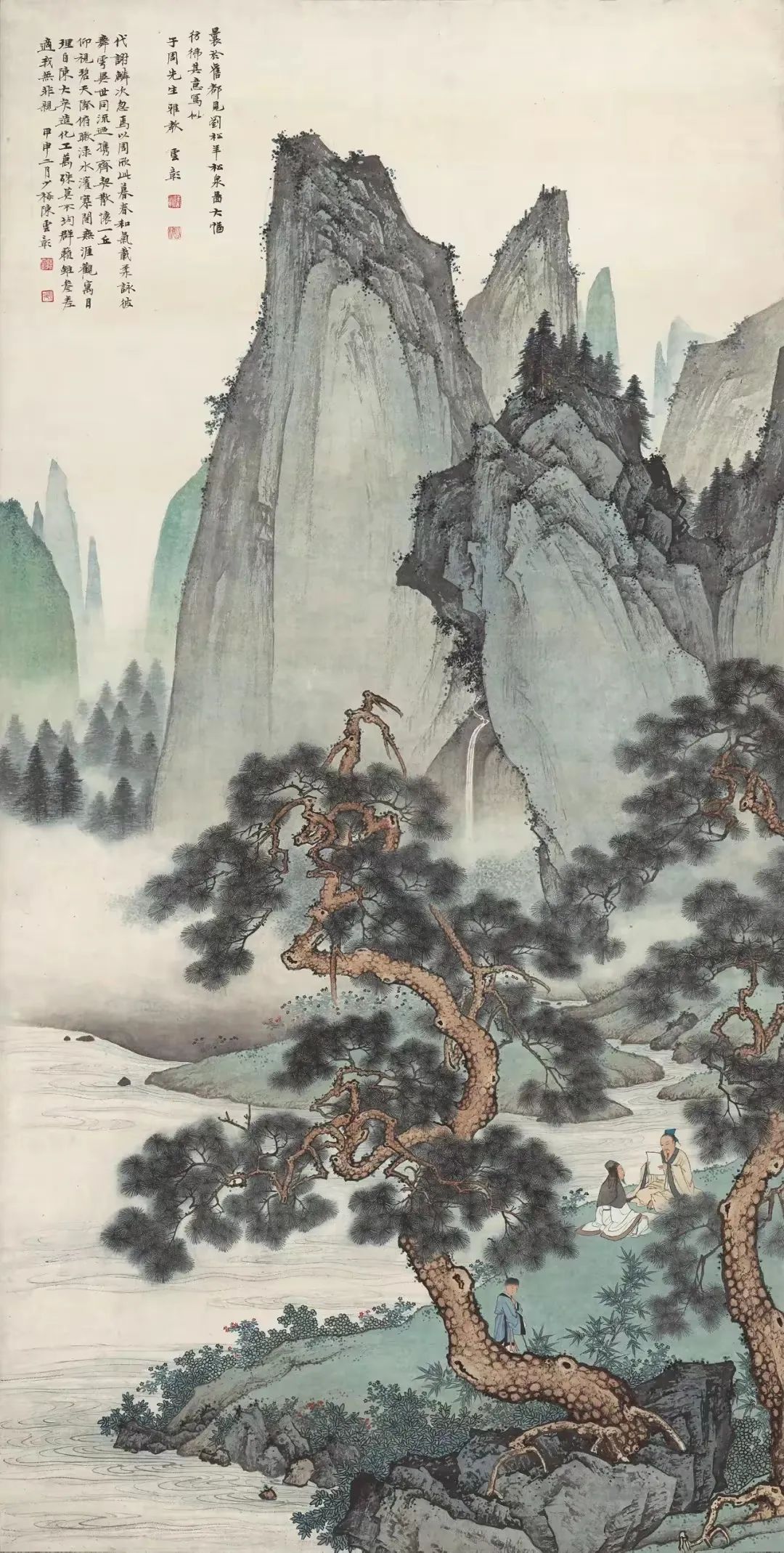 .
      山水禅心
少梅山水高士图
         frt
险峻高峰犁月华，
虬松毓秀衬前崖