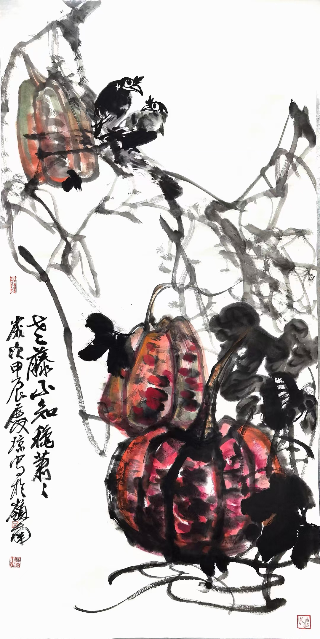 《老藤不知秋萧萧》136X68Cm