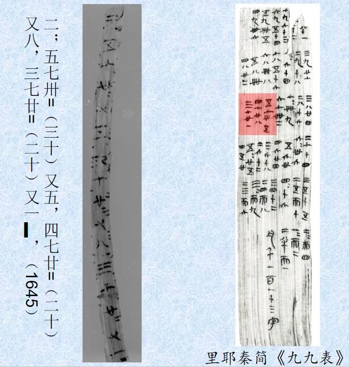 秦家咀1093号战国楚墓出土“九九术”简（图片来源：荆州博物馆）
《九九术》的发现
证明在楚国
乘法