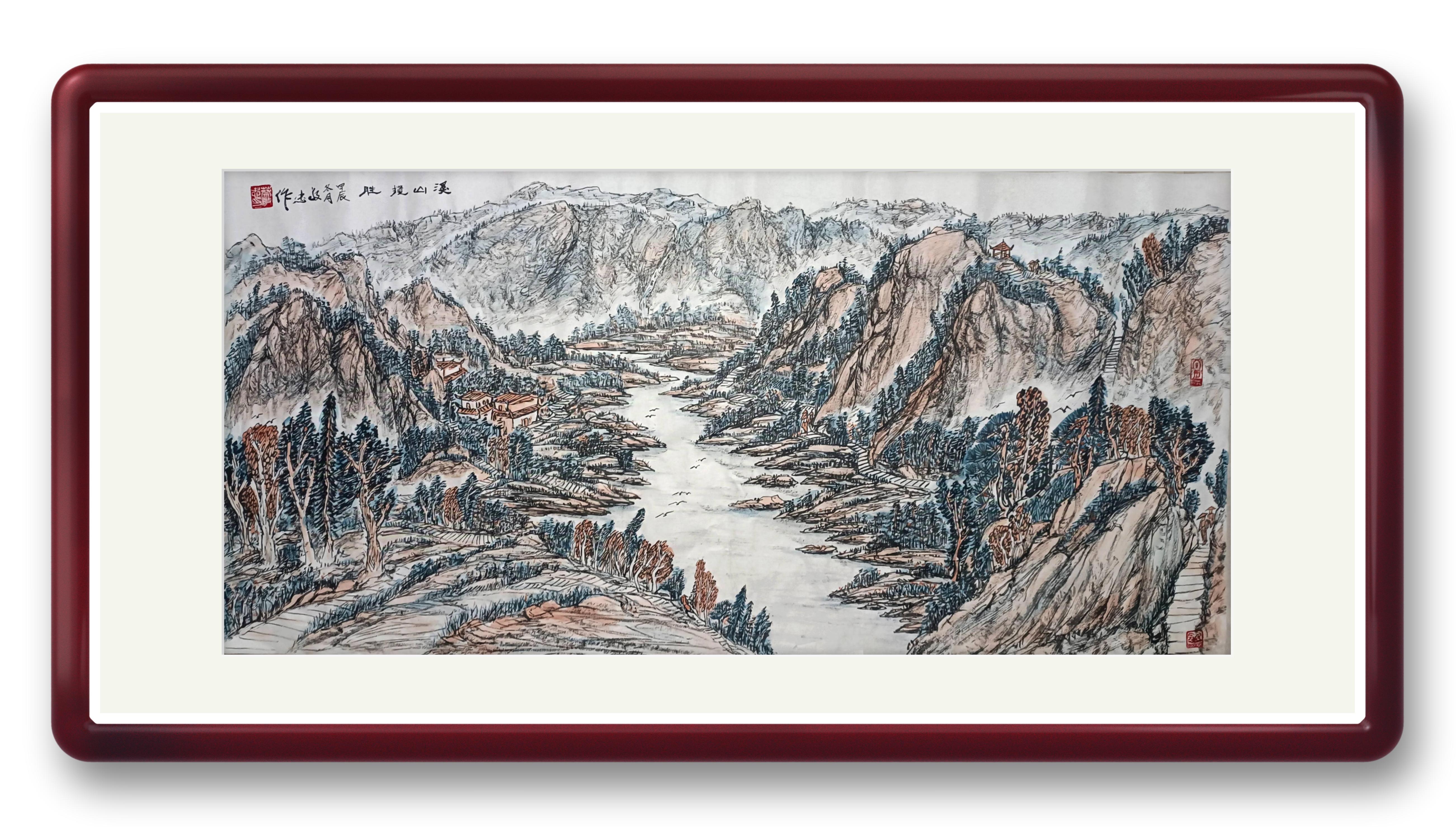 线墨山水画作品《溪山揽胜》🌹🌹🌹