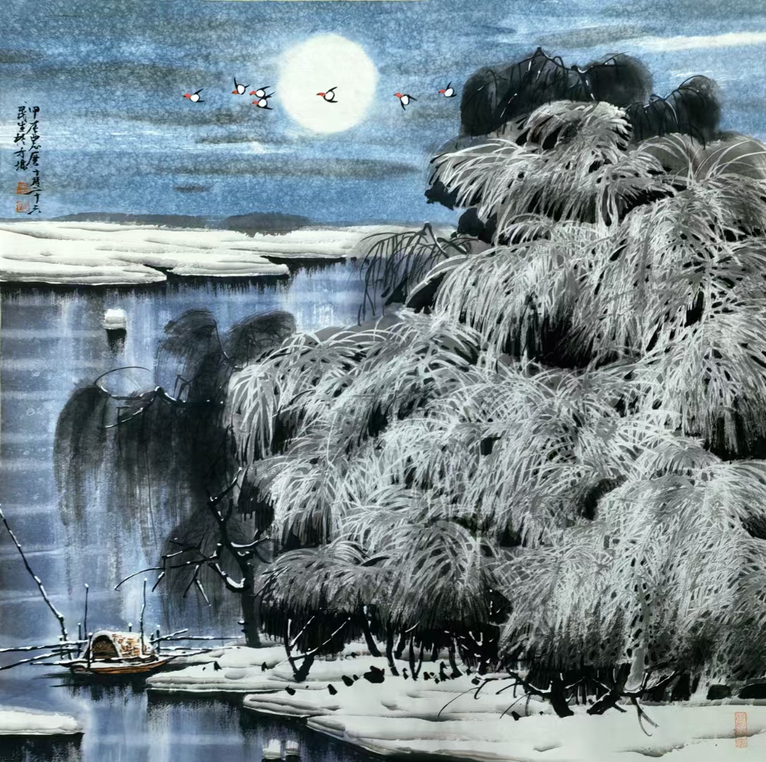 当代冰雪山水，29届广州国际艺术博览会参展作品，部分作品已经装裱完成。4尺斗方69×69厘米，纸本设