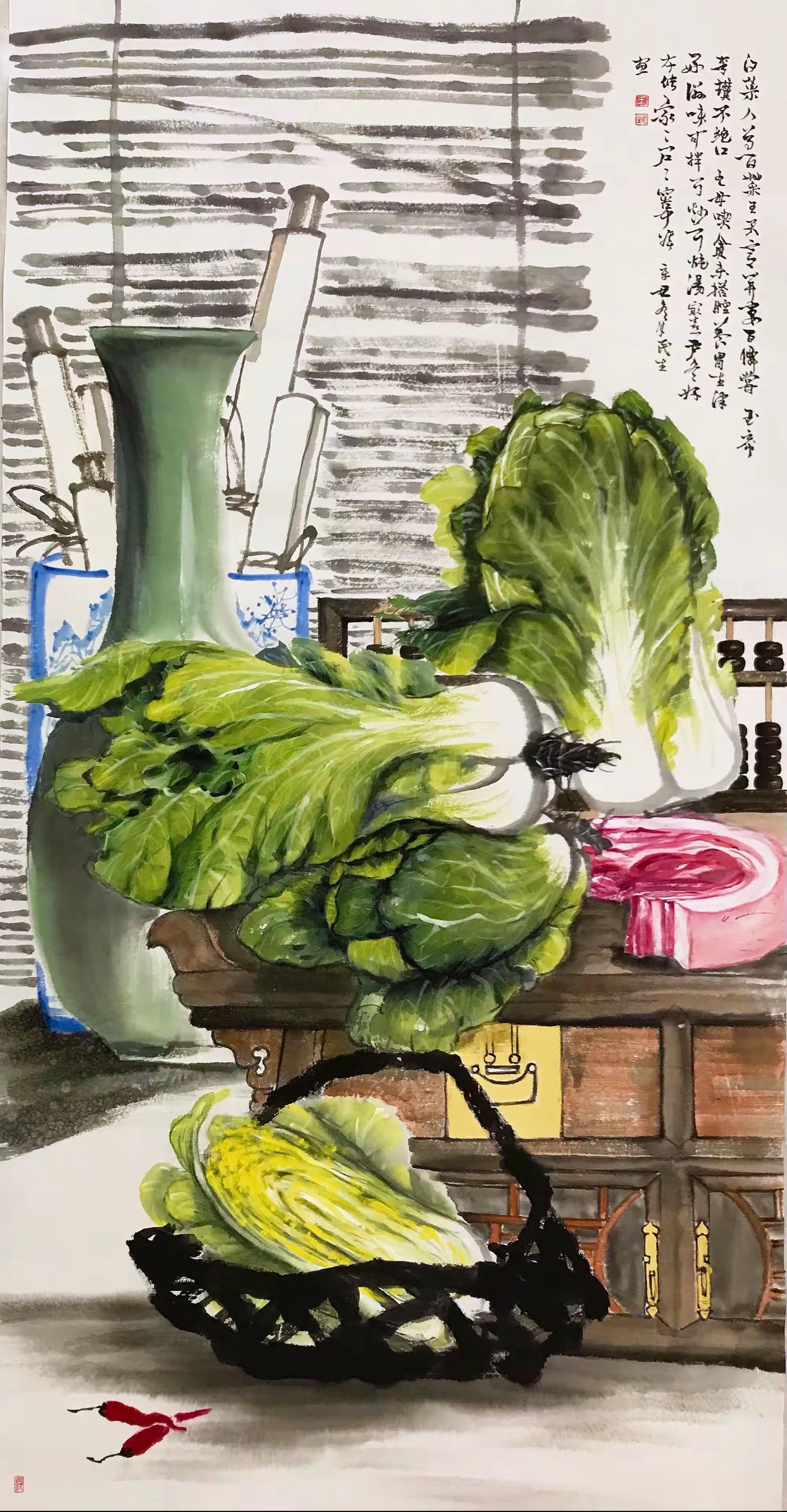 花鸟类作品这些年做了很多探索性大胆用色，中国画颜料在刻画部分写实元素时比较吃力，很多作品都是来自生活