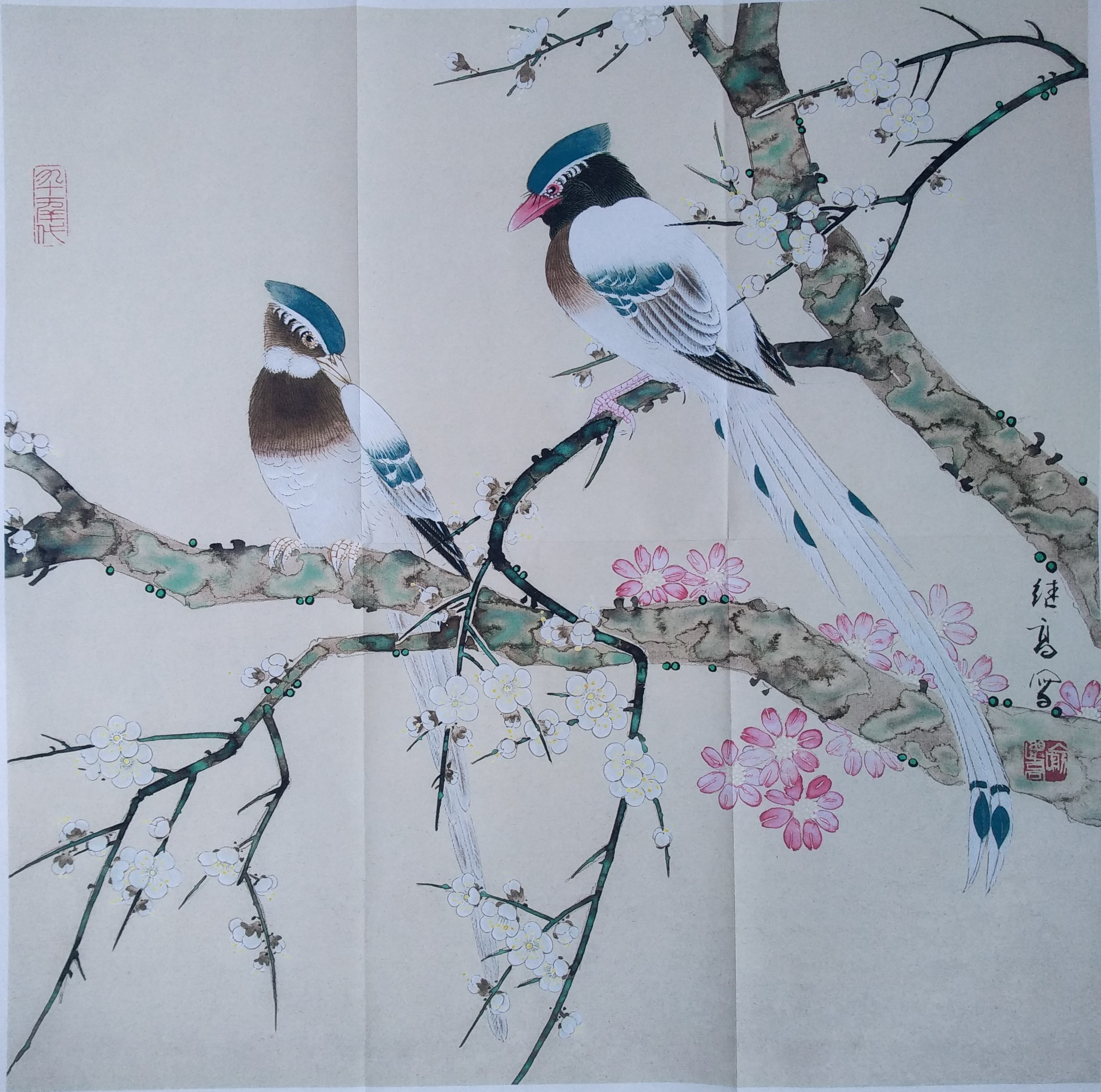喻继高工笔花鸟画议价。电话13974653595谢老师。尺寸59X59cm