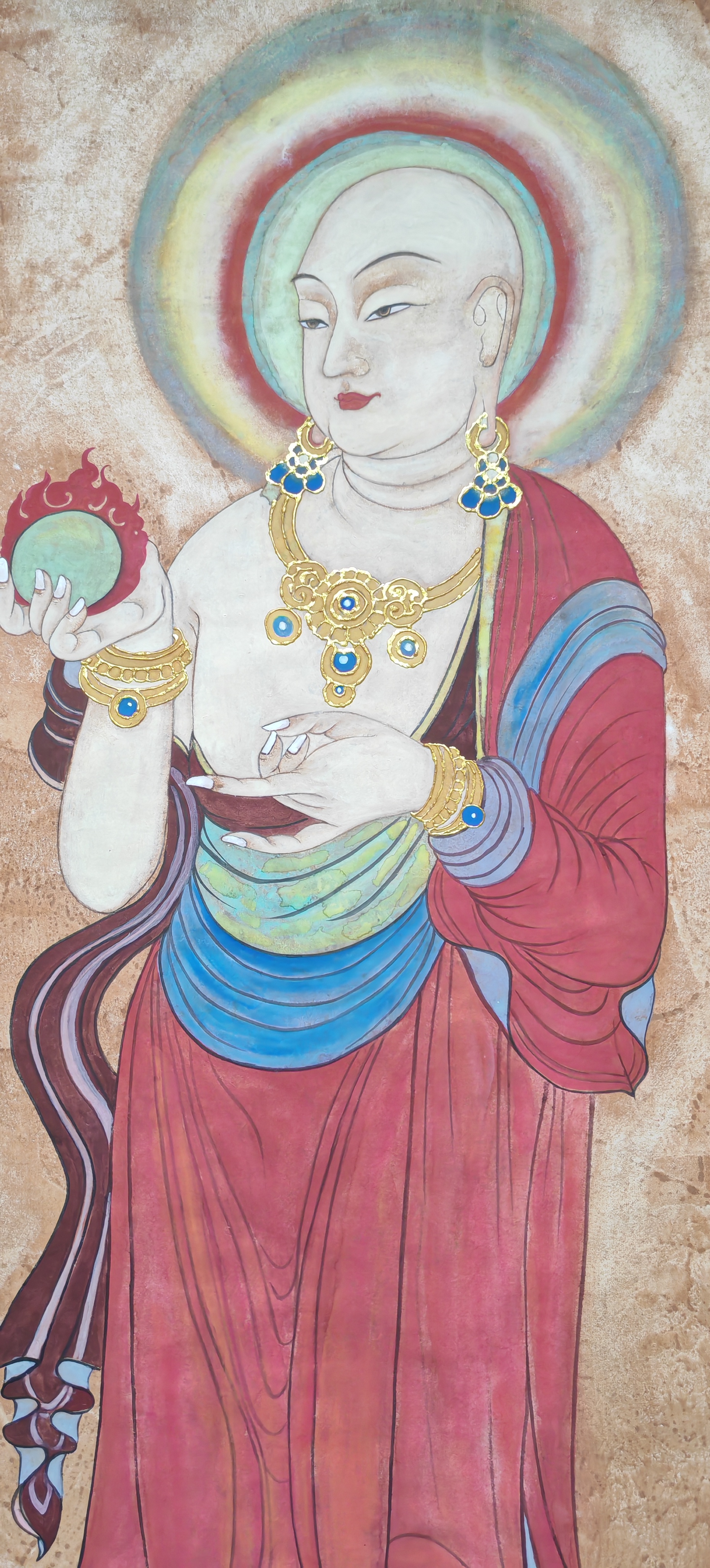 地藏王菩萨（工笔重彩），规格：136*68cm，结缘优惠！